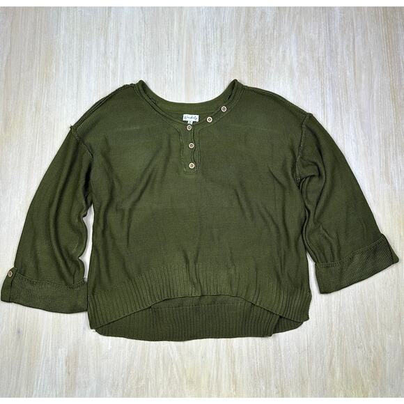 NWT Wonderly Fall Olive Drop Shoulder Henley Neck Pullover Boxy Sweater XL - Picture 1 of 14
